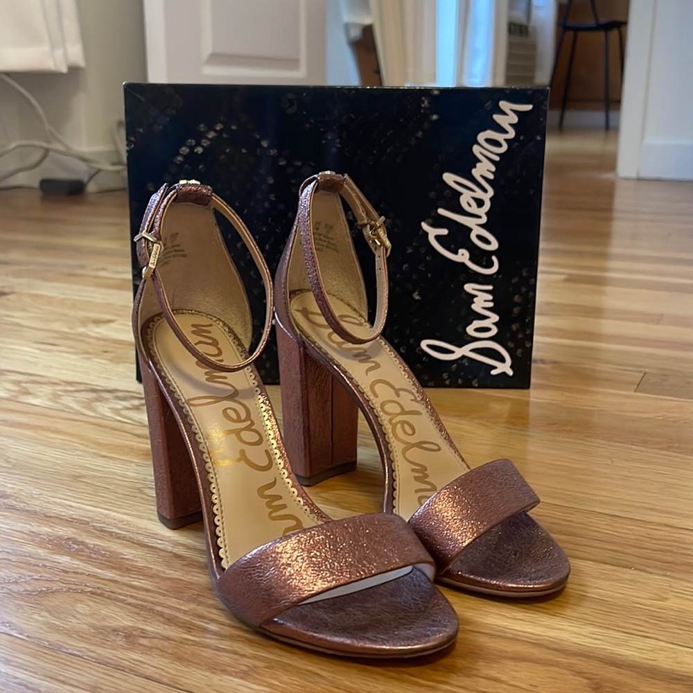 SAM EDELMAN YARO BLOCK HEEL SIZE 7 PINK/PURPLE SPARKLE